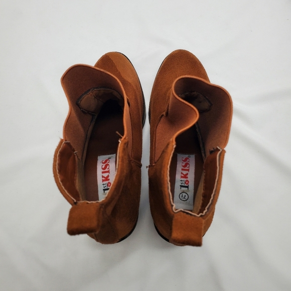 1st Kiss Women's Size 7.5M Brown/Orange Pull On Suede Ankle Booties Elastic Side - Picture 7 of 11